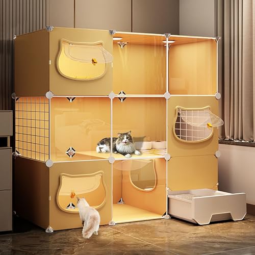 3-stöckiger Katzenkäfig für den Innenbereich, Katzenkäfige, Haustierkäfige für Katzen, mit Katzentoilette, PVC-Platte, Leicht zu Waschen (Size : D-111x39x109cm) von LKPMGOA