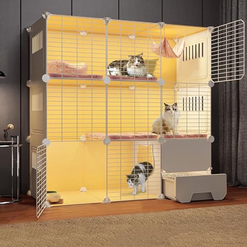 LKPMGOA 3-stöckiger Katzenkäfig für den Innenbereich mit Katzentoilette, Katzengehege für Katzen, Eisenrahmen + PP-Platte, Einfache Reinigung Durch Spülen (Size : B-109x49x109cm) von LKPMGOA