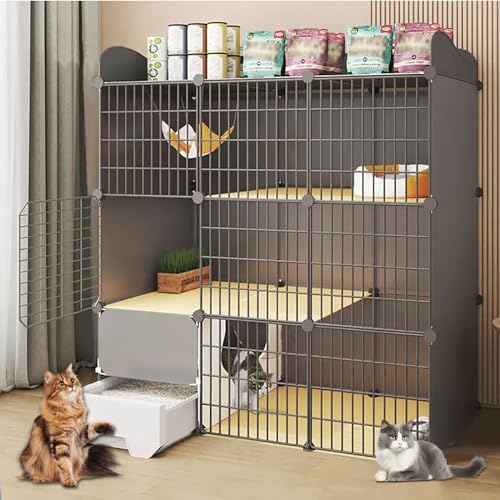 LKPMGOA Cat Cage Indoor Cat Enclosures Storage on Top DIY Cat Playpen with Doors, with Cat Litter Box, Easy to Clean (Size : D) von LKPMGOA