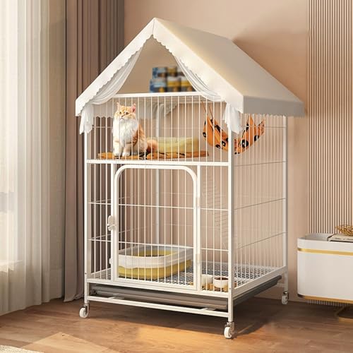 LKPMGOA DIY-Katzengehege, Großer Katzenkäfig, Katzenkfig für den Innenbereich aus Metalldraht, Verschlüsseltes Netzpolster, mit Ablagefläche(White,78x55x140cm) von LKPMGOA