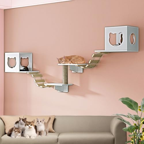 LKPMGOA Große Katzen Kletterwand Set, Katzenwandparkour, Verdickte und Verbreiterte Platte, Erweiterter Platz, Selbermachen(7pcs) von LKPMGOA