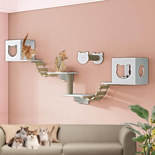 LKPMGOA Große Katzen Kletterwand Set, Katzenwandparkour, Verdickte und Verbreiterte Platte, Erweiterter Platz, Selbermachen(8pcs) von LKPMGOA