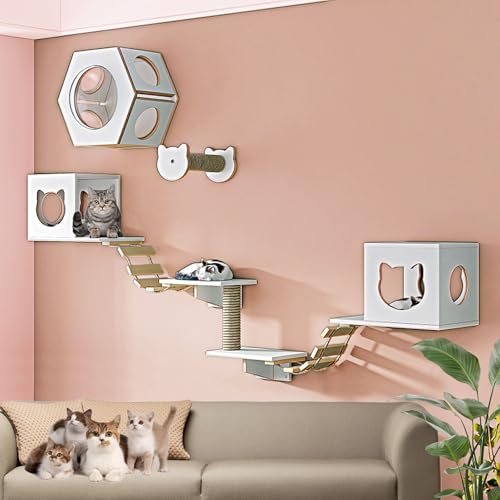 LKPMGOA Große Katzen Kletterwand Set, Katzenwandparkour, Verdickte und Verbreiterte Platte, Erweiterter Platz, Selbermachen(9-4pcs) von LKPMGOA