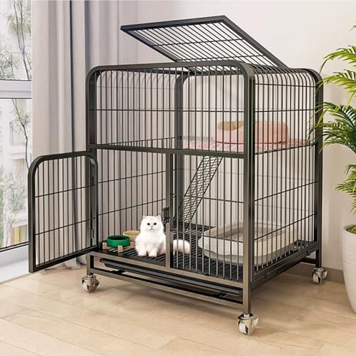Große Katzenkäfige für den Innenbereich, Katzengehege Katzenkfig aus Metall, Laufstall mit Rädern und Türschloss(Black,70x55x75cm) von LKPMGOA