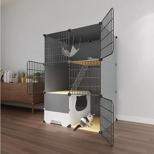 LKPMGOA Große Katzenkäfige für den Innenbereich mit Katzentoilette, Katzengehege, Katzenlaufstall zum Selbermachen, Leicht zu Reinigen, Tür mit Schloss (Color : Package 1, Size : 75x39x109cm) von LKPMGOA