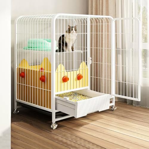 Großer Katzenkäfig mit Türen, Katzengehege Katzenkiste, Katzenhäuser für Hauskatzen, mit Katzentoilette und Rollendesign(White,78x55x85cm) von LKPMGOA