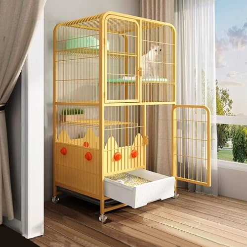 Großer Katzenkäfig mit Türen, Katzengehege Katzenkiste, Katzenhäuser für Hauskatzen, mit Katzentoilette und Rollendesign(Yellow,78x55x133cm) von LKPMGOA