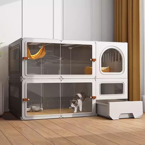 LKPMGOA Kätzchenkäfig für Hauskatzen, Katzenkafig Indoor mit Toilette, Katzengehege für Drinnen, Komplettes Zubehör, Erweiterungsraum(Grey,106x46x71cm) von LKPMGOA