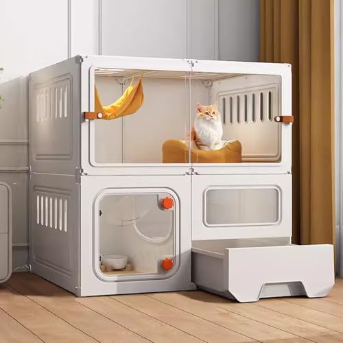Kätzchenkäfig für Hauskatzen, Katzenkafig Indoor mit Toilette, Katzengehege für Drinnen, Komplettes Zubehör, Erweiterungsraum(White,71x46x71cm) von LKPMGOA