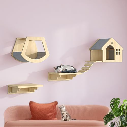 LKPMGOA Katzen Kletterwand Set, Katzen Wand Klettern, Kratzbaum Wand Mit Kratzbaum, Verstärkte Platte, Kostenloser Selbstbau, Erweiterter Platz(5pcs) von LKPMGOA
