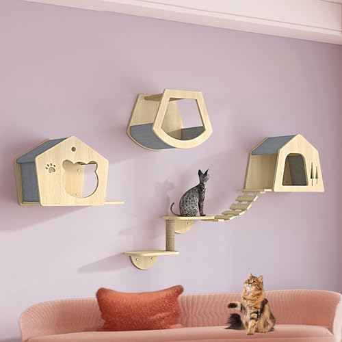 LKPMGOA Katzen Kletterwand Set, Katzen Wand Klettern, Kratzbaum Wand Mit Kratzbaum, Verstärkte Platte, Kostenloser Selbstbau, Erweiterter Platz(6pcs) von LKPMGOA