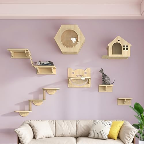 LKPMGOA Katzen Kletterwand Set, Katzen Wand Klettern, Kratzbaum Wand Mit Kratzbaum, Verstärkte Platte, Kostenloser Selbstbau, Erweiterter Platz(9pcs) von LKPMGOA