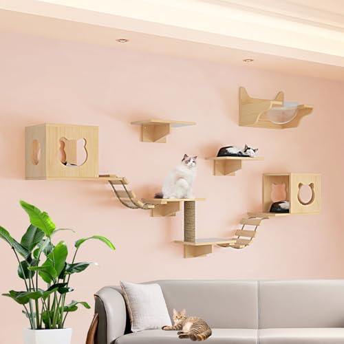 LKPMGOA Katzen Kletterwand Set, Katzen Wand Liegeplatz, Katzenregale, Verstärkte Platte, zum Schlafen, Spielen, Klettern, Kratzen(10pcs) von LKPMGOA