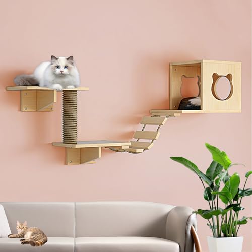 LKPMGOA Katzen Kletterwand Set, Katzen Wand Liegeplatz, Katzenregale, Verstärkte Platte, zum Schlafen, Spielen, Klettern, Kratzen(5pcs) von LKPMGOA
