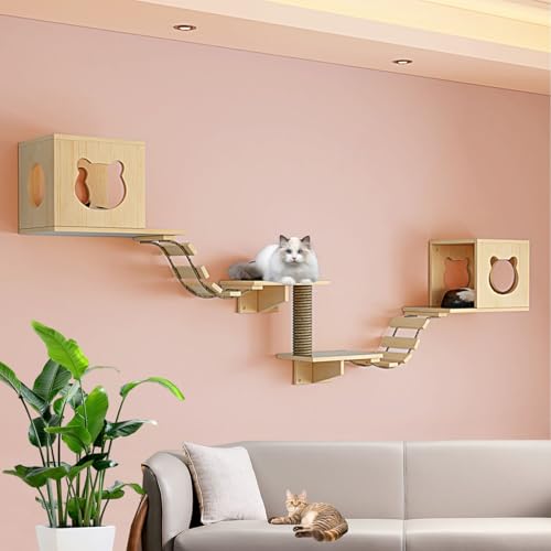 LKPMGOA Katzen Kletterwand Set, Katzen Wand Liegeplatz, Katzenregale, Verstärkte Platte, zum Schlafen, Spielen, Klettern, Kratzen(7pcs) von LKPMGOA