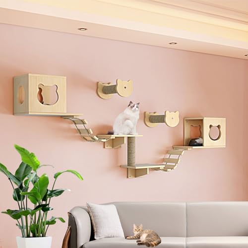 LKPMGOA Katzen Kletterwand Set, Katzen Wand Liegeplatz, Katzenregale, Verstärkte Platte, zum Schlafen, Spielen, Klettern, Kratzen(9-1pcs) von LKPMGOA