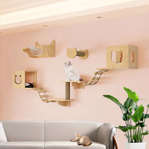 LKPMGOA Katzen Kletterwand Set, Katzen Wand Liegeplatz, Katzenregale, Verstärkte Platte, zum Schlafen, Spielen, Klettern, Kratzen(9-4pcs) von LKPMGOA