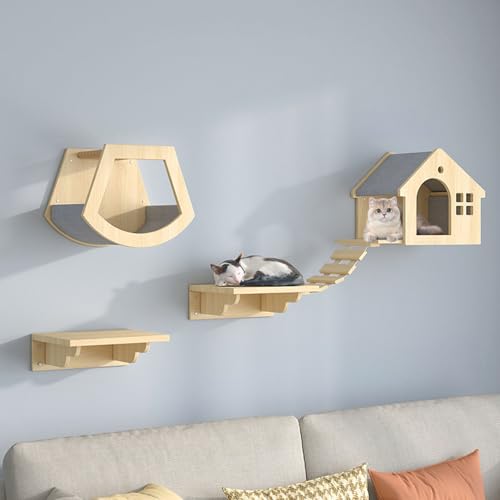 LKPMGOA Katzen Kletterwand Set, Katzenmöbel Aus Holz, Katzenwandparkour Verdickte Platte, Robust und Stabil(5pcs) von LKPMGOA