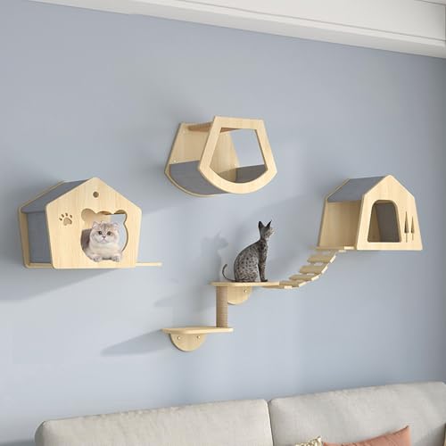 LKPMGOA Katzen Kletterwand Set, Katzenmöbel Aus Holz, Katzenwandparkour Verdickte Platte, Robust und Stabil(6pcs) von LKPMGOA