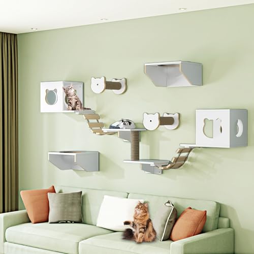 LKPMGOA Katzen Kletterwand Set, Katzenmöbel-Set, Holzkletterwand mit Kratzbaum, Zum Schlafen, Spielen, Klettern und Entspannen(11pcs) von LKPMGOA