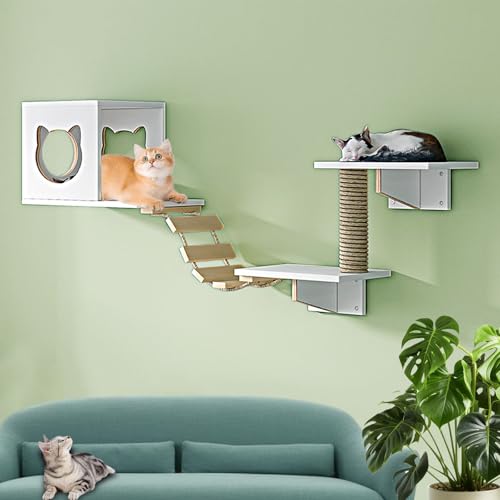 LKPMGOA Katzen Kletterwand Set, Katzenmöbel-Set, Holzkletterwand mit Kratzbaum, Zum Schlafen, Spielen, Klettern und Entspannen(5pcs) von LKPMGOA