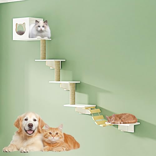 LKPMGOA Katzen Kletterwand Set, Katzenmöbel-Set, Holzkletterwand mit Kratzbaum, Zum Schlafen, Spielen, Klettern und Entspannen(9-1pcs) von LKPMGOA