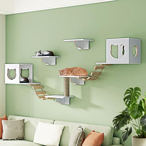 LKPMGOA Katzen Kletterwand Set, Katzenmöbel-Set, Holzkletterwand mit Kratzbaum, Zum Schlafen, Spielen, Klettern und Entspannen(9-2pcs) von LKPMGOA