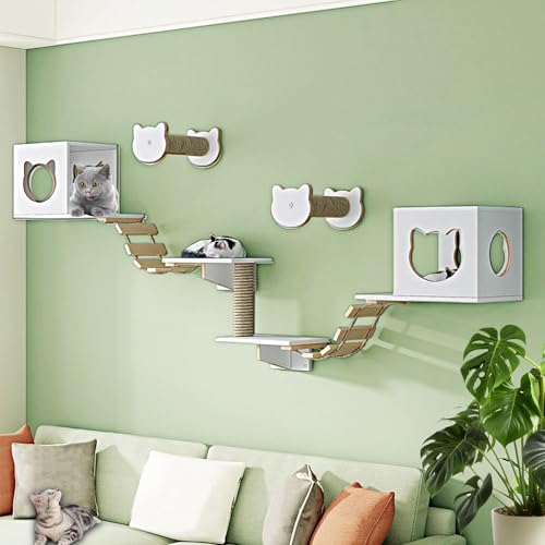 LKPMGOA Katzen Kletterwand Set, Katzenmöbel-Set, Holzkletterwand mit Kratzbaum, Zum Schlafen, Spielen, Klettern und Entspannen(9-3pcs) von LKPMGOA