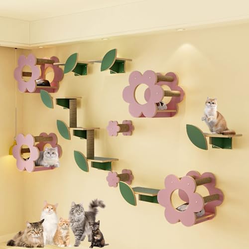 LKPMGOA Katzen Kletterwand Set, Stabiles Kratzbaum Wand, Breite Plattform, Dreieckiger, Verstärkter Standfuß(15pcs) von LKPMGOA