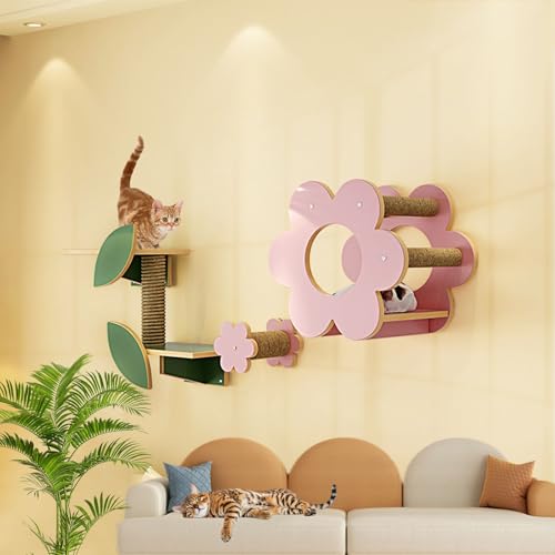 LKPMGOA Katzen Kletterwand Set, Stabiles Kratzbaum Wand, Breite Plattform, Dreieckiger, Verstärkter Standfuß(5pcs) von LKPMGOA