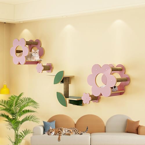 LKPMGOA Katzen Kletterwand Set, Stabiles Kratzbaum Wand, Breite Plattform, Dreieckiger, Verstärkter Standfuß(7pcs) von LKPMGOA