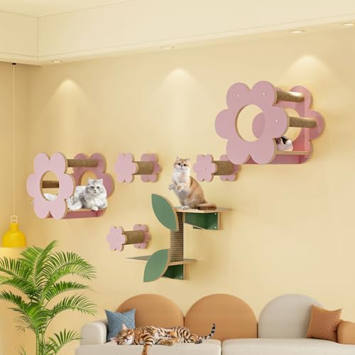 LKPMGOA Katzen Kletterwand Set, Stabiles Kratzbaum Wand, Breite Plattform, Dreieckiger, Verstärkter Standfuß(8pcs) von LKPMGOA