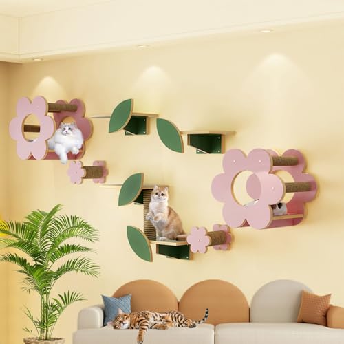 LKPMGOA Katzen Kletterwand Set, Stabiles Kratzbaum Wand, Breite Plattform, Dreieckiger, Verstärkter Standfuß(9-1pcs) von LKPMGOA