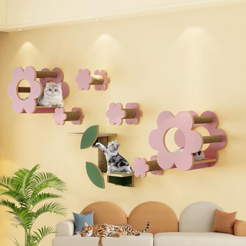 LKPMGOA Katzen Kletterwand Set, Stabiles Kratzbaum Wand, Breite Plattform, Dreieckiger, Verstärkter Standfuß(9-2pcs) von LKPMGOA