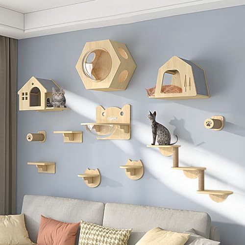 LKPMGOA Katzen Wand Klettern, Katzen Kletterwand Set, DIY-Wandspielplatz, Verdicken Sie die Platte(11pcs) von LKPMGOA
