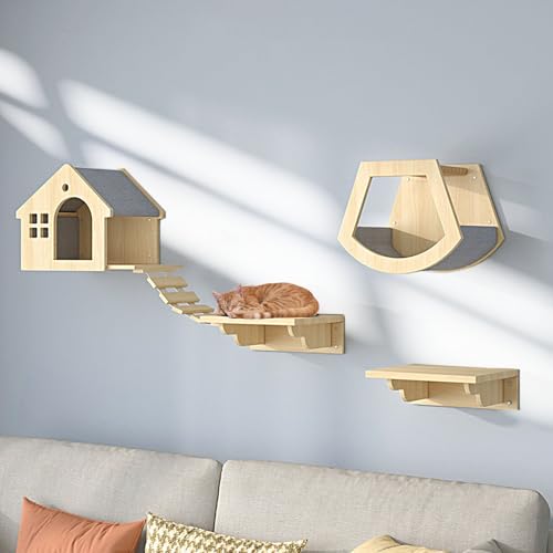 LKPMGOA Katzen Wand Klettern, Katzen Kletterwand Set, DIY-Wandspielplatz, Verdicken Sie die Platte(5pcs) von LKPMGOA
