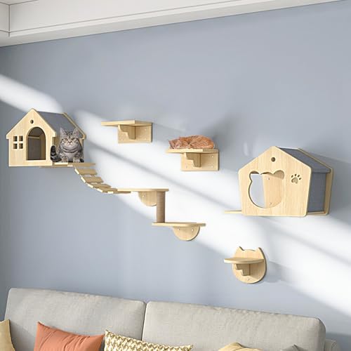 LKPMGOA Katzen Wand Klettern, Katzen Kletterwand Set, DIY-Wandspielplatz, Verdicken Sie die Platte(7pcs) von LKPMGOA