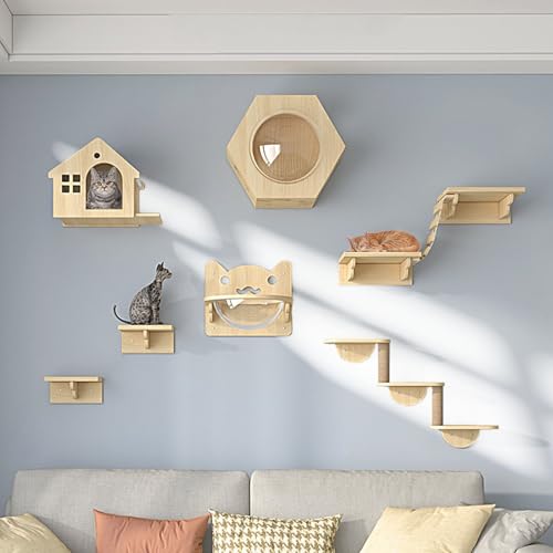 LKPMGOA Katzen Wand Klettern, Katzen Kletterwand Set, DIY-Wandspielplatz, Verdicken Sie die Platte(9pcs) von LKPMGOA