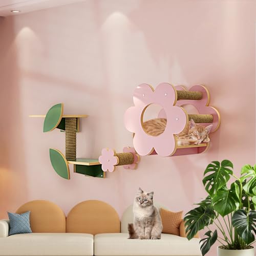 LKPMGOA Katzen Wand Klettern, Kletterwand Katzen, Katzenmöbel aus Holz Zur Wandmontage – Ideal Zum Spielen, Klettern, Schlafen und Krallenwetzen(5pcs) von LKPMGOA