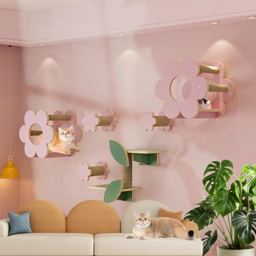 LKPMGOA Katzen Wand Klettern, Kletterwand Katzen, Katzenmöbel aus Holz Zur Wandmontage – Ideal Zum Spielen, Klettern, Schlafen und Krallenwetzen(8pcs) von LKPMGOA