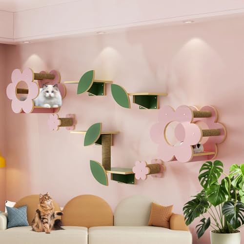 LKPMGOA Katzen Wand Klettern, Kletterwand Katzen, Katzenmöbel aus Holz Zur Wandmontage – Ideal Zum Spielen, Klettern, Schlafen und Krallenwetzen(9-1pcs) von LKPMGOA
