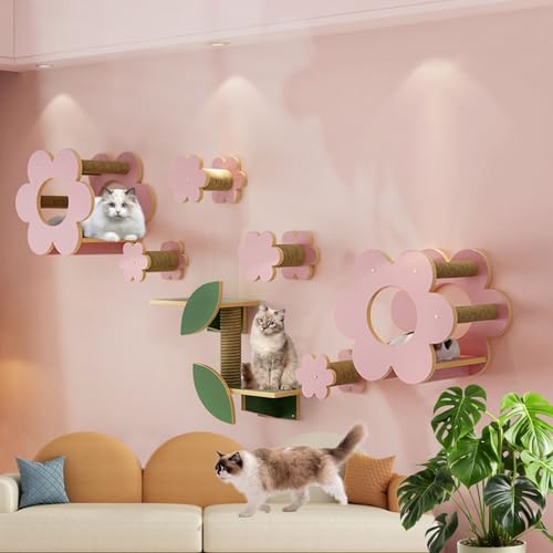 LKPMGOA Katzen Wand Klettern, Kletterwand Katzen, Katzenmöbel aus Holz Zur Wandmontage – Ideal Zum Spielen, Klettern, Schlafen und Krallenwetzen(9-2pcs) von LKPMGOA
