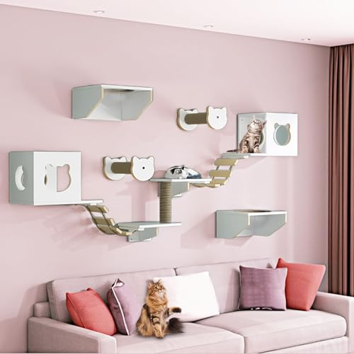 LKPMGOA Katzen Wand Klettern, Kratzbaum Wand mit Kratzbäumen, Verbreiterung der Plattform, Unterboden Verstärkt, Platz Sparen(11pcs) von LKPMGOA