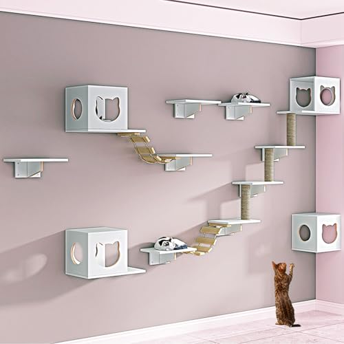 LKPMGOA Katzen Wand Klettern, Kratzbaum Wand mit Kratzbäumen, Verbreiterung der Plattform, Unterboden Verstärkt, Platz Sparen(17pcs) von LKPMGOA