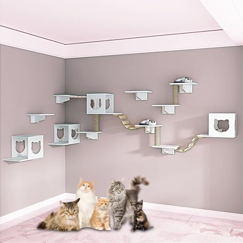 LKPMGOA Katzen Wand Klettern, Kratzbaum Wand mit Kratzbäumen, Verbreiterung der Plattform, Unterboden Verstärkt, Platz Sparen(18pcs) von LKPMGOA