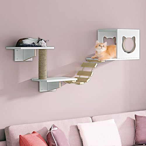 LKPMGOA Katzen Wand Klettern, Kratzbaum Wand mit Kratzbäumen, Verbreiterung der Plattform, Unterboden Verstärkt, Platz Sparen(5pcs) von LKPMGOA