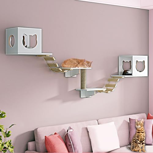 LKPMGOA Katzen Wand Klettern, Kratzbaum Wand mit Kratzbäumen, Verbreiterung der Plattform, Unterboden Verstärkt, Platz Sparen(7pcs) von LKPMGOA