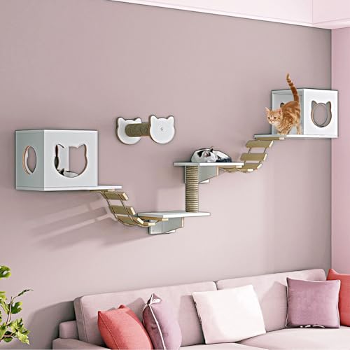LKPMGOA Katzen Wand Klettern, Kratzbaum Wand mit Kratzbäumen, Verbreiterung der Plattform, Unterboden Verstärkt, Platz Sparen(8pcs) von LKPMGOA