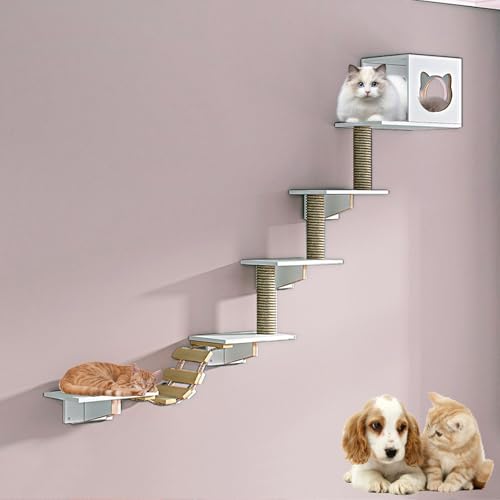 LKPMGOA Katzen Wand Klettern, Kratzbaum Wand mit Kratzbäumen, Verbreiterung der Plattform, Unterboden Verstärkt, Platz Sparen(9-1pcs) von LKPMGOA