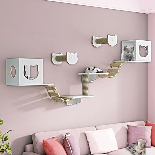 LKPMGOA Katzen Wand Klettern, Kratzbaum Wand mit Kratzbäumen, Verbreiterung der Plattform, Unterboden Verstärkt, Platz Sparen(9-3pcs) von LKPMGOA